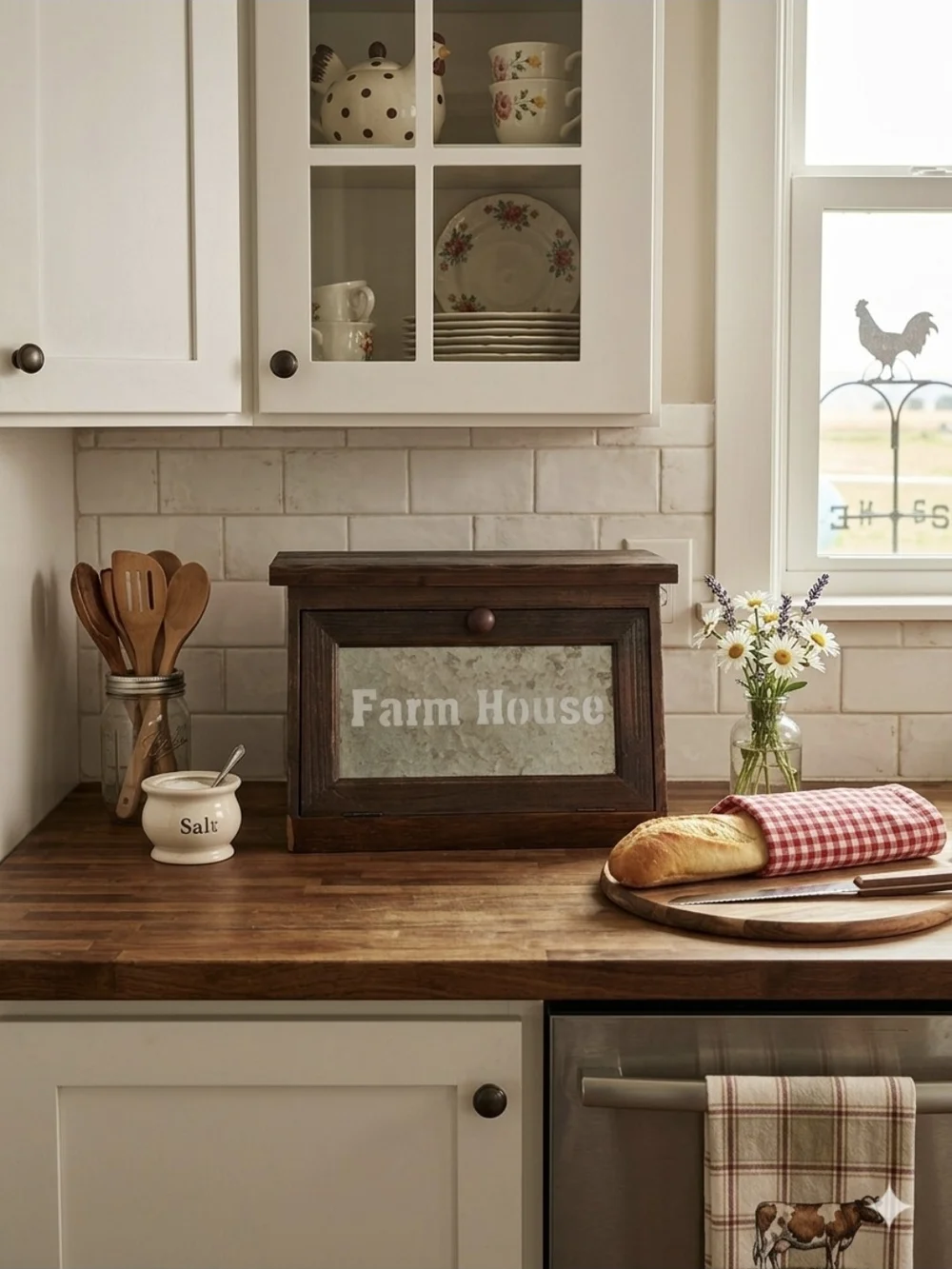 Farm House Rustic Wood Bread Box in Dark Brown